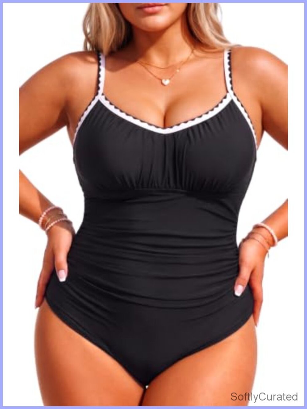 Plus Size Tummy Control One Piece Swimsuit Vintage Sweetheart Neckline
